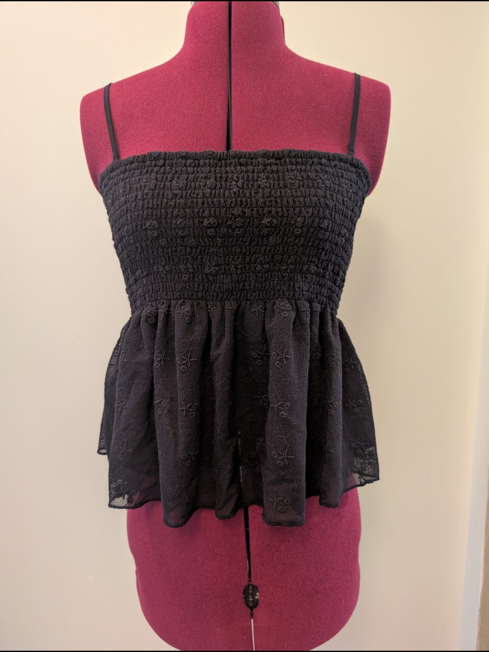 American Eagle Outfitters Black Smocked Peplum Cami